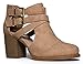 J. Adams Cut Out Buckle Ankle Bootie - Low Stacked Wood Heel Western Round Boot - Vegan Leather Sammi