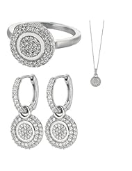 BRI Jewelry Sterling Silver Round Shape W/ Clear Micropave Cubic Zirconia Set - Pendant - Dangle Earring - Ring Size 7