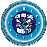 NBA1400-NOH - New Orleans Hornets NBA Chrome Double Ring Neon Clock