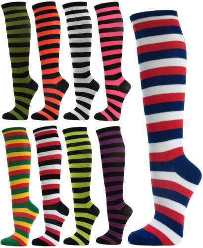 COUVER Women's Striped Knee High Casual Tube Cotton Socks