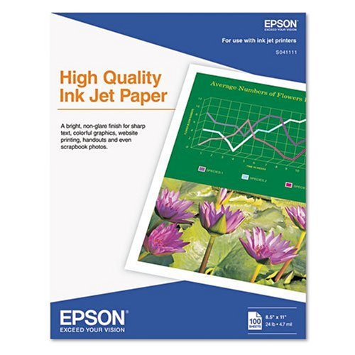 Epson High-Quality Inkjet Paper, Letter Size, Bright White, 100 Sheets (S041111)