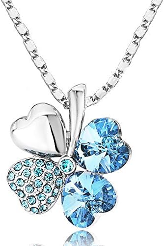 Four Leaf Clover Charm Swarovski Accent Crystal 12 Colors Heart-shaped Leaf Pendant Necklace (March)