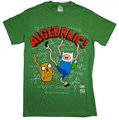 Adventure Time Algebraic Finn And Jake Cartoon T-Shirt Tee, Green, X-Large