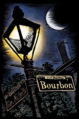 Bourbon Street - New Orleans, Louisiana - Scratchboard (9x12 Art Print, Wall Decor Travel Poster)
