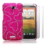 HTC One X Love Hearts Diamante Case / Cover / Shell / Shield + 2-in-1 Screen Protector Pack Part Of The Qubits Accessories Range