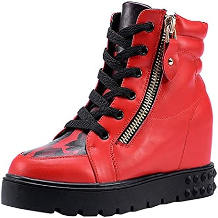 INDEX Women's Fashion Increased Within Lace-up Leather Shoes(6 B(M) US, Red)