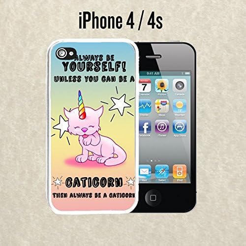 iPhone Case Always be a Caticorn For iPhone 4 / 4s Rubber White With Free .33 mm Premium Tempered Glass Screen Protector (Ships from California when you buy from CloudsOfAnarchy)
