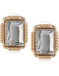 Foil Back Faceted Stone Gold Tone Button Earrings