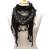 Black Lacey Lightweight Boho Styled Summer Fringe Scarf Wrap