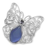 Sterling Silver Blue Fiber Optic and Faceted Iolite Butterfly Pin-pendant by Sajen