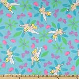 44'' Wide Flowers & Butterflies Blue Tinkerbell Fabric By The Yard