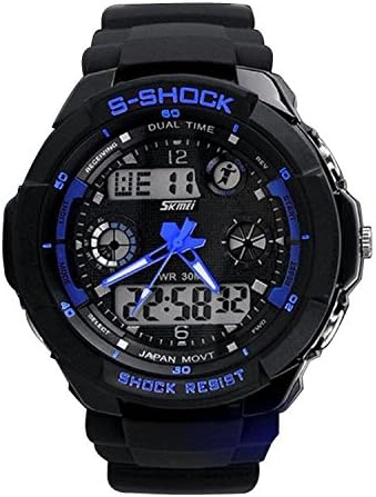 Happy Digital@ Men Digital Calendar Electronic Waterproof and Shockproof Multifunctional Outdoor Sports Wristwatches(blue)