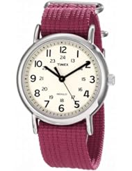 Timex Womens T2N652 "Weekender" Fuchsia Nylon Strap Watch