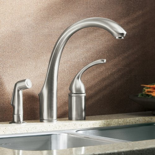 KOHLER K10430BN Forte Single Control Remote Valve Kitchen Sink Faucet with Sidespray and Lever
