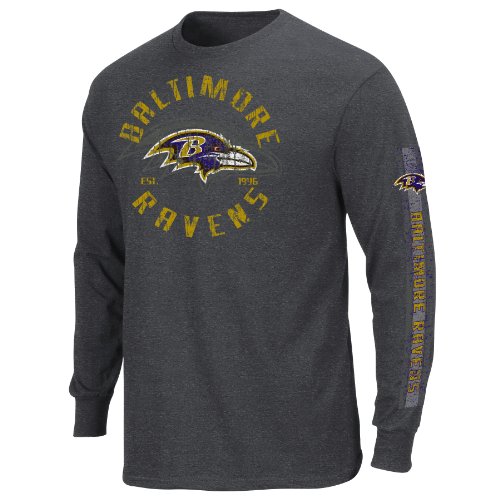 NFL Men's Baltimore Ravens Gridiron Tough III Long Sleeve Basic Tee (Charcoal Heather, X-Large)