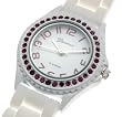 Beautiful Large White Purple Crystal Accent Silicone Wrist Watch