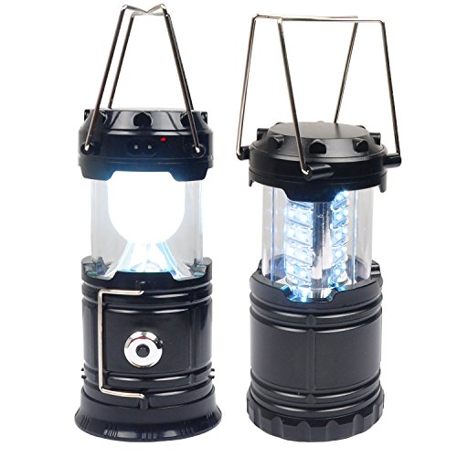 Benran 2 Pack （Camping Lantern） + （Updated Solar Lantern Rechargeable Flashlight） , LEDs Camp Light &amp;Hiking, Camping, Fishing, Hurricanes, Outages, Emergency Charging for Mobilephone (Black)