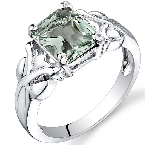 2.00 carats Radiant Cut Green Amethyst Ring in Sterling Silver size 7