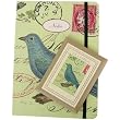 Birds combination set: elastic bound notebook and set of 18 bookplates