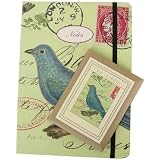 Birds combination set: elastic bound notebook and set of 18 bookplates