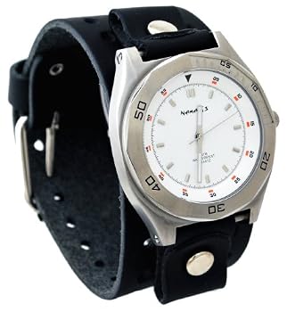 Nemesis #B021BK Men's Premium Wide Leather Cuff Band Sports Watch