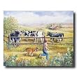 Country Cow Boy Dog Fence Folk Animal Picture Art Print