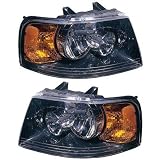 03-06 Ford Expedition Black Bezel Headlights Headlamps Head Light Lamps Pair Set by Aftermarket