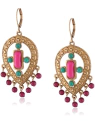 T Tahari Worn Gold Tear with Multi-Stones Drop Earrings