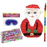 Christmas Santa Claus Pinata Kit - Includes Pinata, 2Lb Filler, Buster Stick and Blindfold