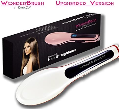 Hair Straightener Brush UPGRADED WITH TEMPERATURE LOCK Function by WonderBrush, Electric Ceramic LCD Hair Straightening Iron, Instant Silky Straight, Anion Hair Care, Detangling Styling Comb