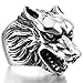 INBLUE Men's Stainless Steel Ring Silver Tone Black Wolf Head Size9
