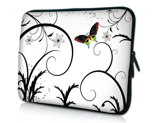 14 inch Brilliant Butterfly Escape White Floral Notebook Laptop Sleeve Bag Carrying Case for Acer, ASUS, Dell, HP, Lenovo, Sony, Toshiba