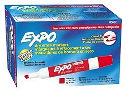 Expo Low Odor Chisel Tip Dry Erase Markers, 12 Red Markers (80002)