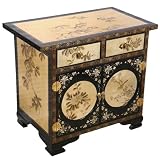 EXP Handmade Furniture - 28" Black & Gold Lacquer Storage Cabinet / Coffee Table With Floral Motif