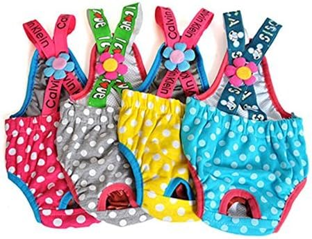 2PCS Colorful/Comfortable/Cosy Pet Dog Cotton Tighten Strap Sanitary Physiological Pants Pet Underwear Diapers,Random Color - (Large)