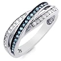 1/3 Carat White and Treated Blue Diamond Sterling Silver Fashion Ring - Size 7
