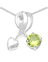 0.50 Carat Genuine Peridot Sterling Silver Pendant Necklace. 18"