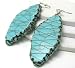 Turquoise Color Agate Slabs Wire Wrapped Silvertone Hook Earings