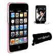 (Pink Rubber) iPod Touch 3rd Generation 3G clear crystal / rubber hard snap on case with 3rd Gen screen protector and Mp4 pouch