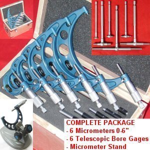 Anytime Tools 0-6 PREMIUM OUTSIDE MICROMETER MACHINIST TOOL SET w CARBIDE TIPS + 6 pc 5 16... by AnytimeTools