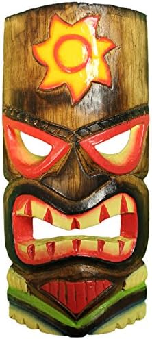 10 Inch Hand Painted Wooden Tiki Mask Sculpture, Wall or Desktop (Sun)