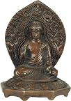 Lord Buddha Seated on Chowki in Abhaya Mudra - Brass Sculpture