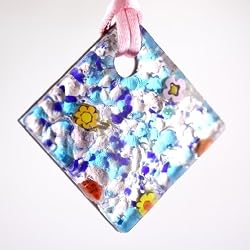 Handmade Millefiori Murano Glass Pendant - Amy Silver with Pink cord