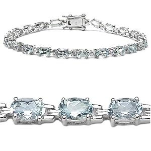 Bold 8.80 Carat Genuine Aquamarine Ovals Eternity Sterling Silver Bracelet