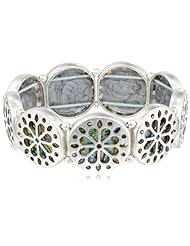 NINE WEST VINTAGE AMERICA "Open Sea" Worn Silver Tone Abalone Stretch Bracelet, 2.3"
