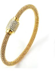 Sterling Silver & Cz 18k Yellow Gold Plated Magnet Bangle