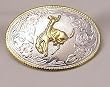 HORSE BUCKING COWBOY STERLING SILVER/GOLD PLATED BELT BUCKLE