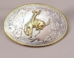 HORSE BUCKING COWBOY STERLING SILVER/GOLD PLATED BELT BUCKLE