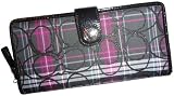 Women’s Coach Signature Stripe Tartan Accordian Zip Around Wallet Black Multi