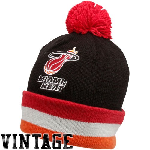 Mitchell & Ness Miami Heat Black Vintage Jersey Stripe Cuffed Knit Beanie